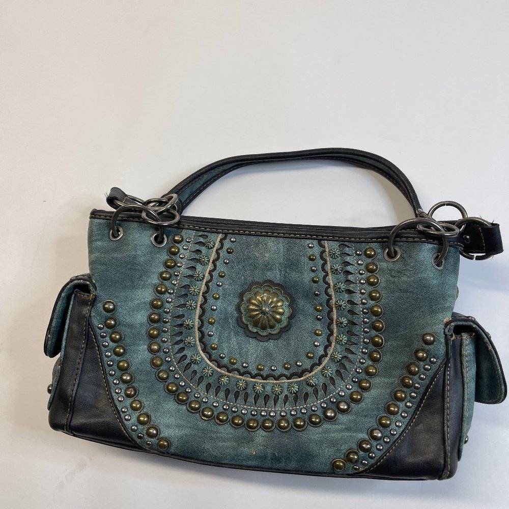 Montana West Leather Western Handbag with studs, metal rings and chains